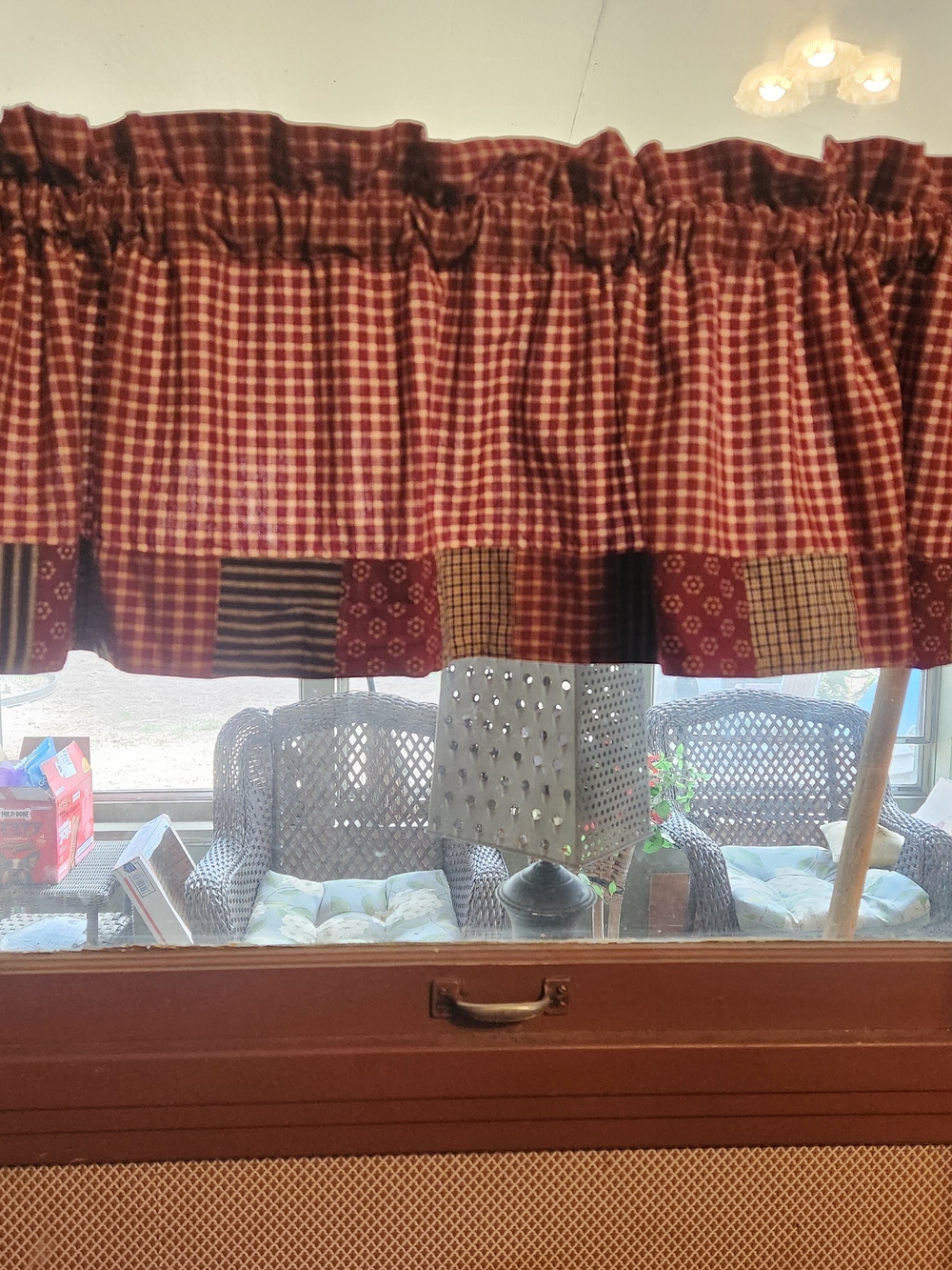 Rustic Country Red Plaid Window Valance Patchwork Border